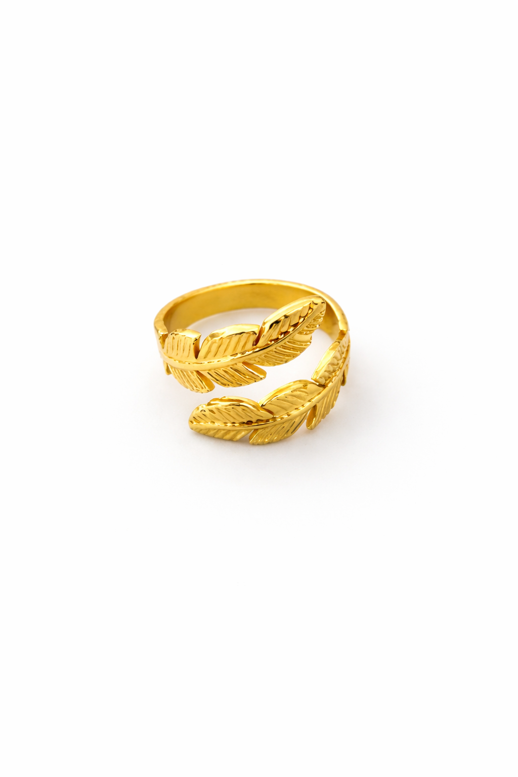 Gold Plated Leaf Design Adjustable Ring for Women | Elegant Feather Style Open Ring