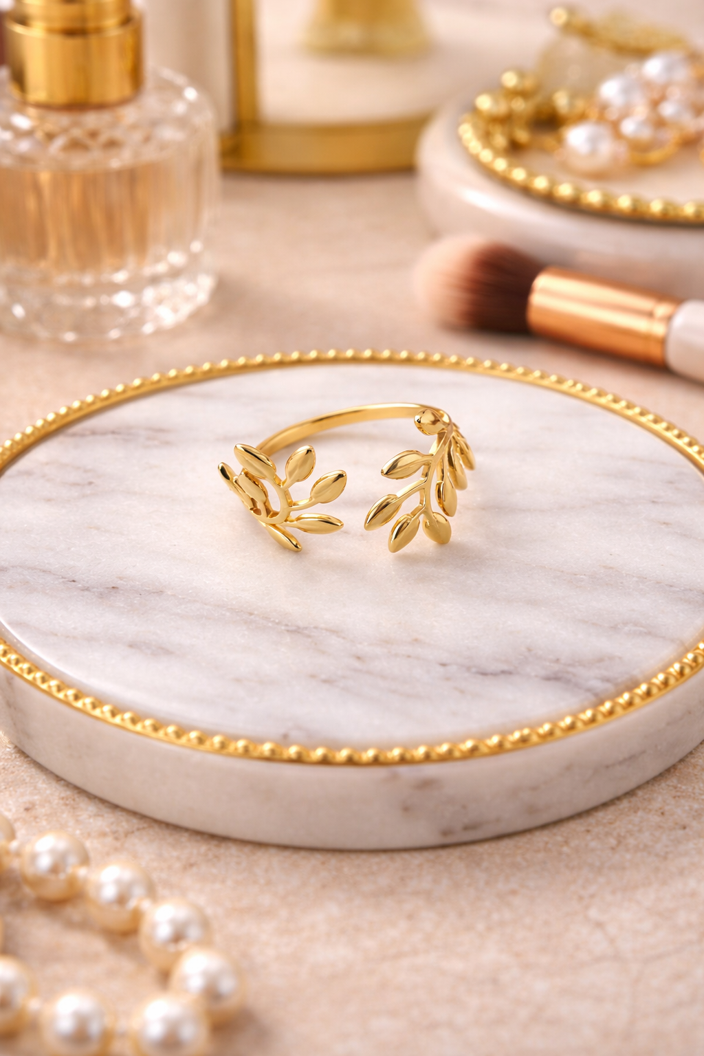 Gold Plated Leaf Vine Adjustable Ring for Women | Elegant Branch Design Open Ring