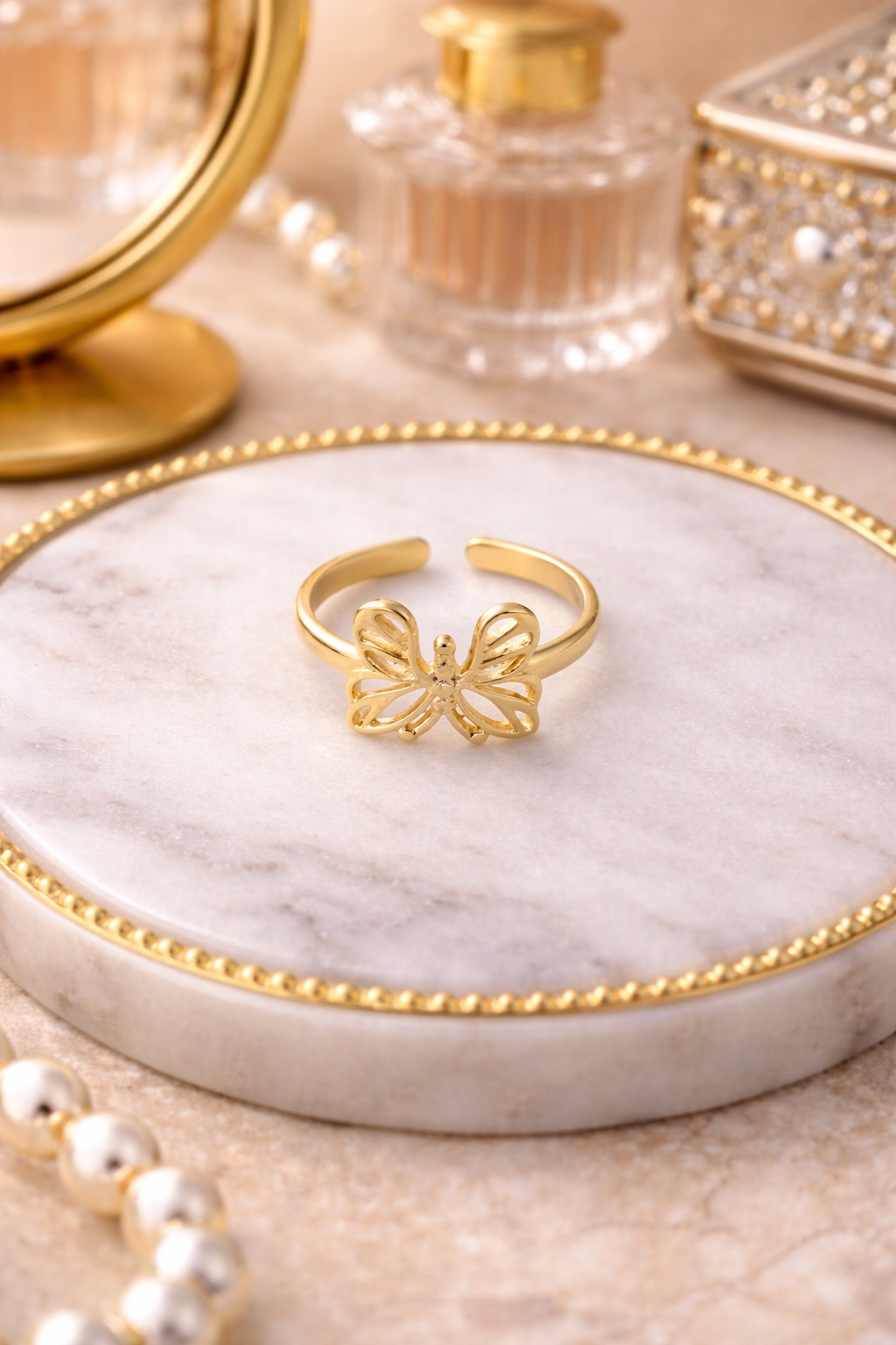 Gold Plated Butterfly Adjustable Ring for Women | Cute Open Finger Ring Jewelry