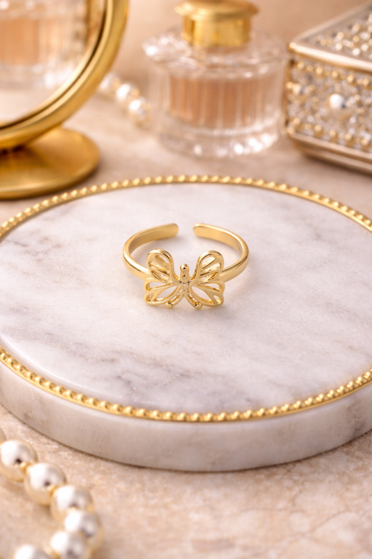 Gold Plated Butterfly Adjustable Ring for Women | Cute Open Finger Ring Jewelry