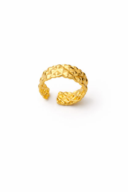 Gold Plated Textured Wide Band Adjustable Ring for Women | Luxury Statement Open Ring