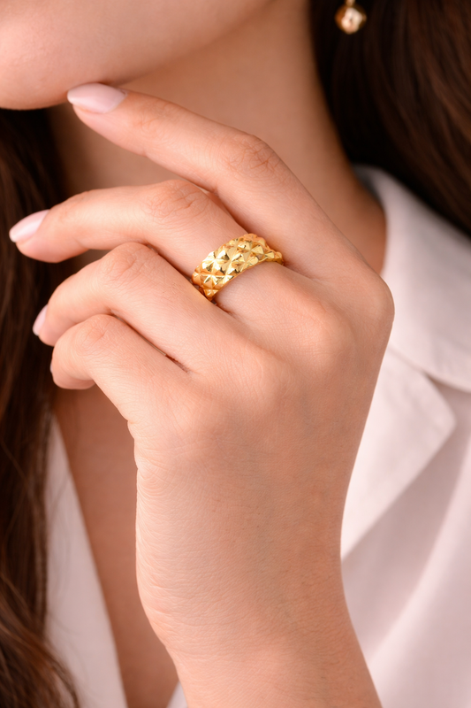Gold Plated Textured Wide Band Adjustable Ring for Women | Luxury Statement Open Ring