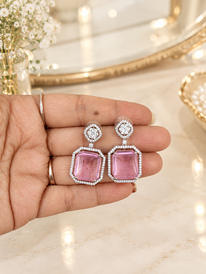 Pink Stone Halo Necklace Set