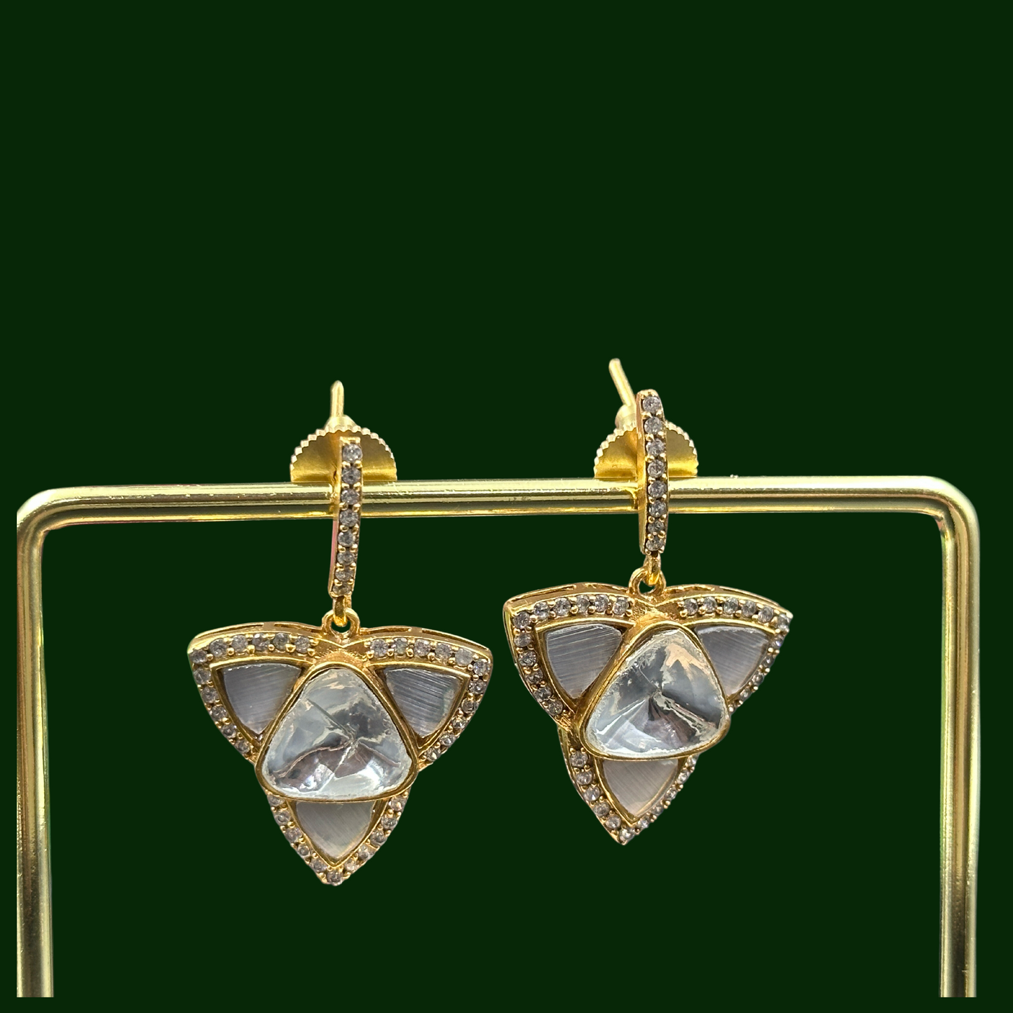 Grey Kundan Stone Earrings