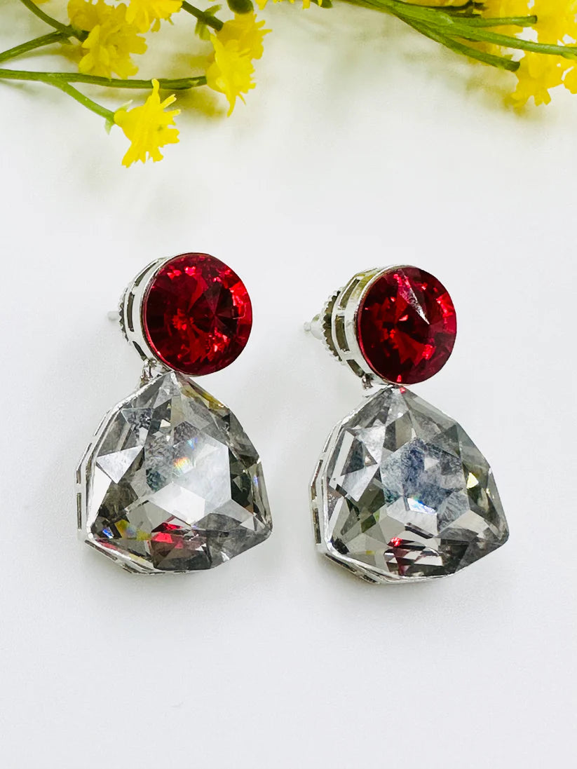 Red Grey Glass Earrings