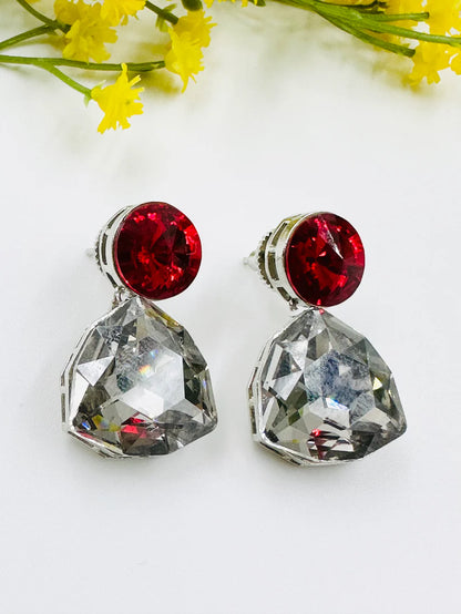 Red Grey Glass Earrings