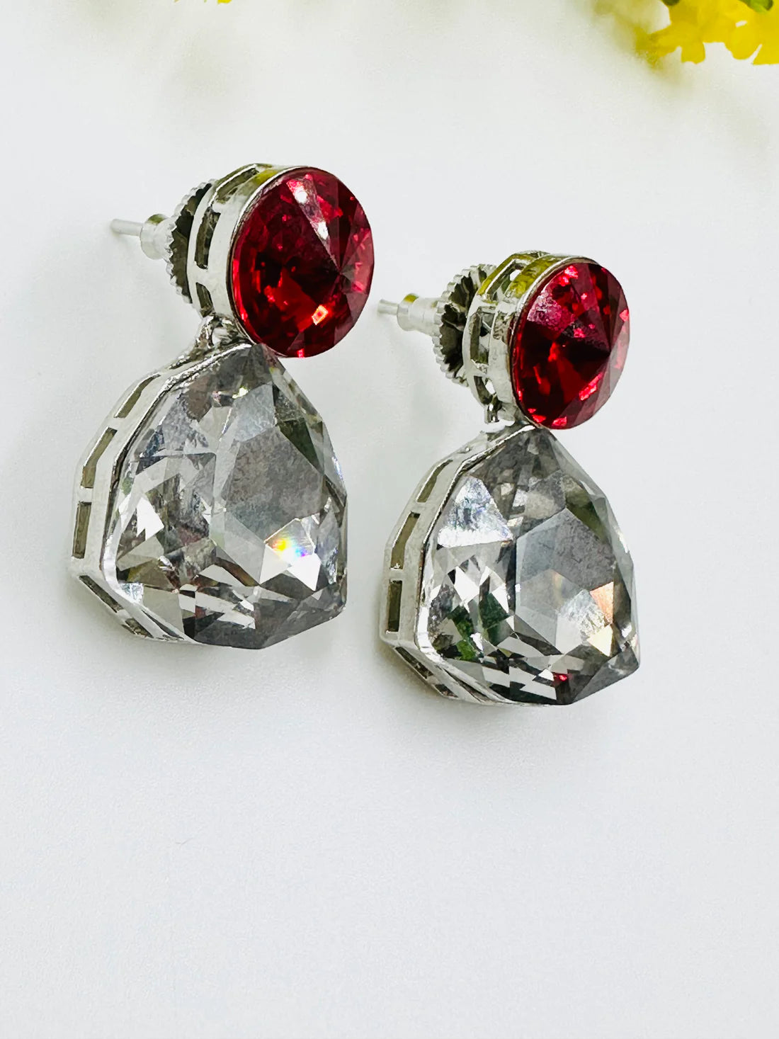 Red Grey Glass Earrings