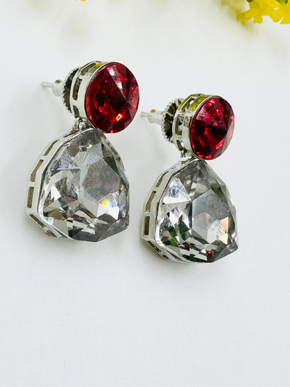 Red Grey Glass Earrings