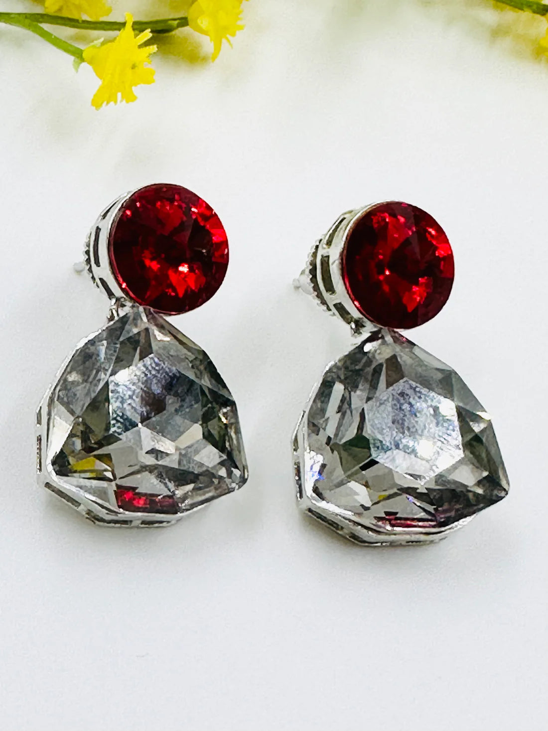 Red Grey Glass Earrings