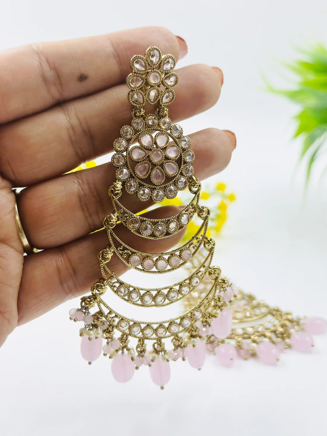 Pink Polki AD Earrings