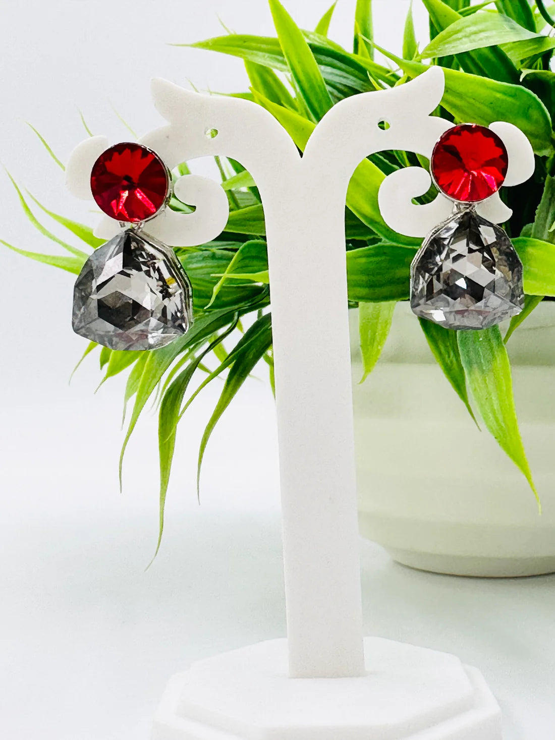 Red Grey Glass Earrings