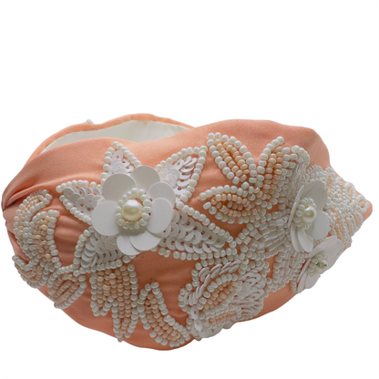 Peach White Beaded Hairband
