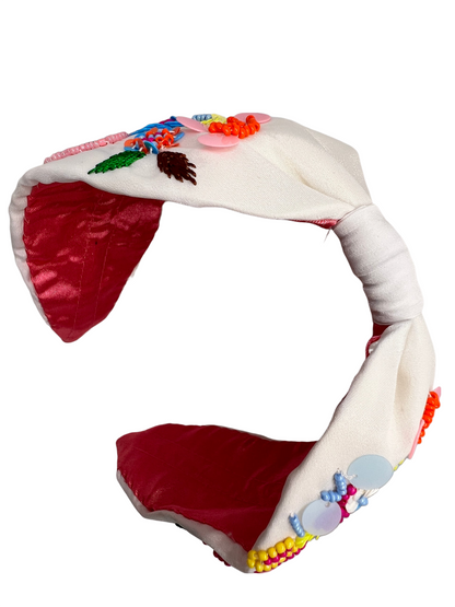 White Pink Embroidered Hairband