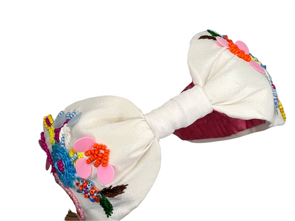 White Pink Embroidered Hairband