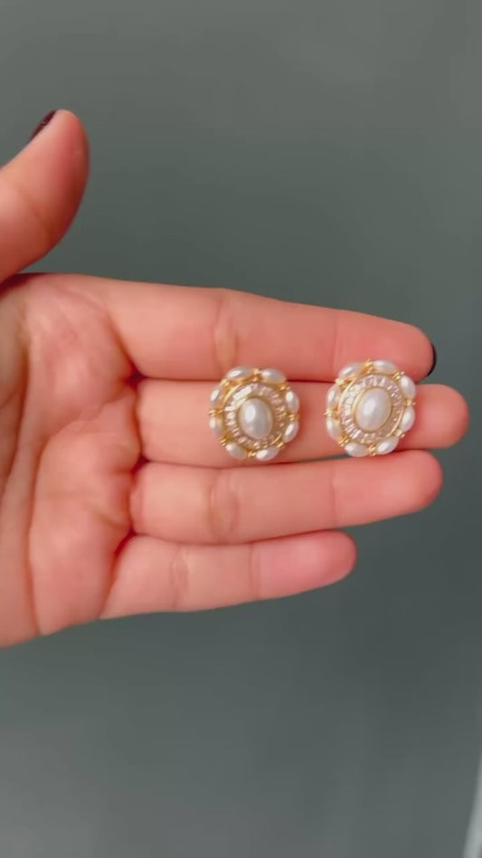 Pearl Gold Stud Earrings